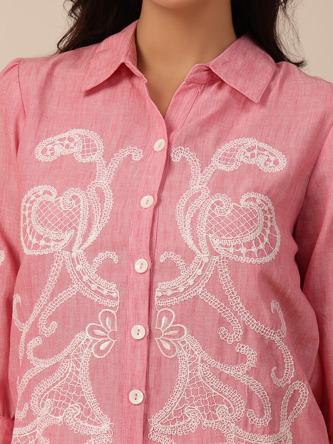 Gipsy Pink Viscose Embroidery Shirt