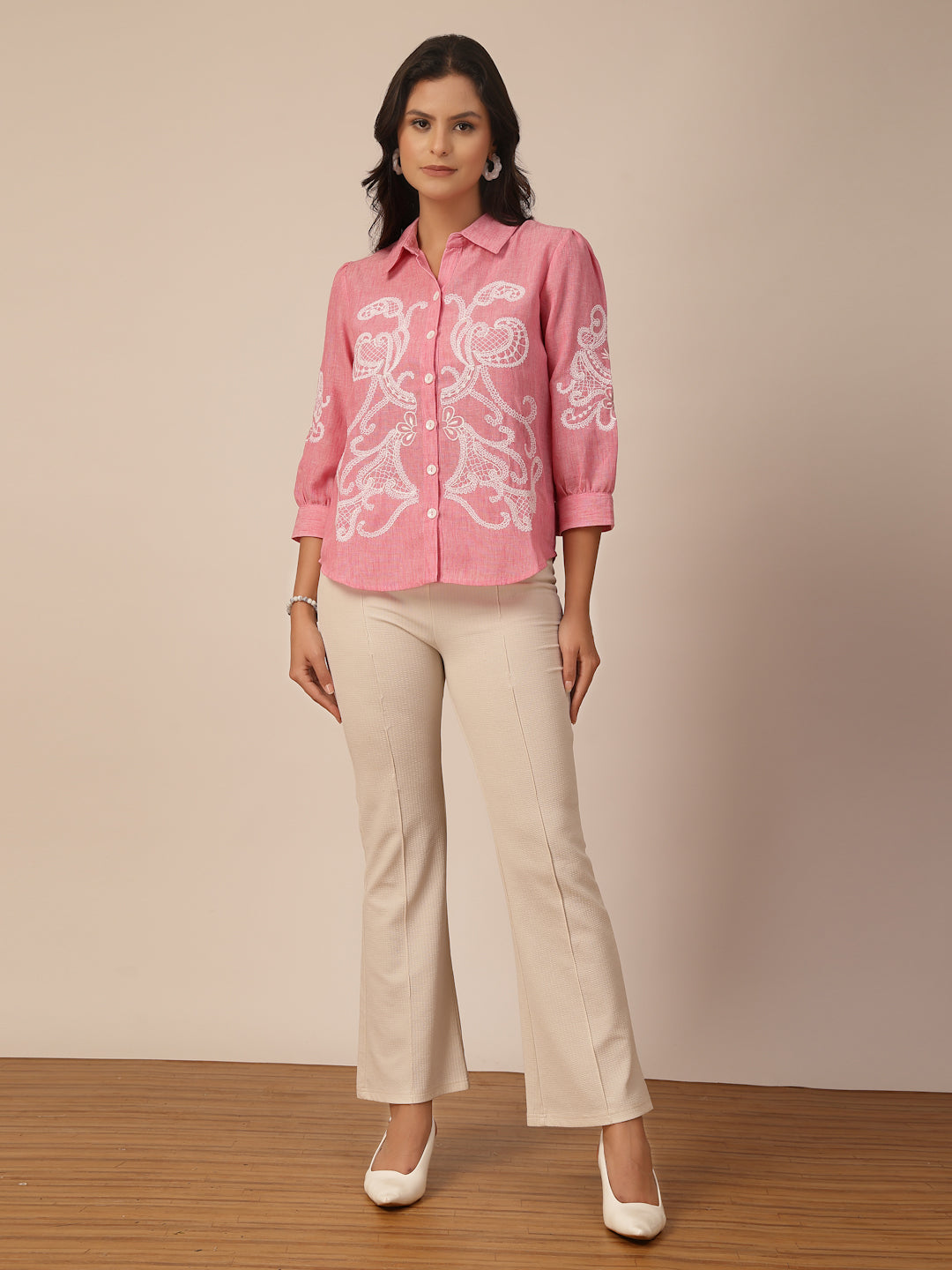 Gipsy Pink Viscose Embroidery Shirt