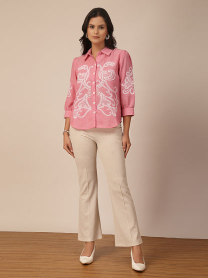 Gipsy Pink Viscose Embroidery Shirt