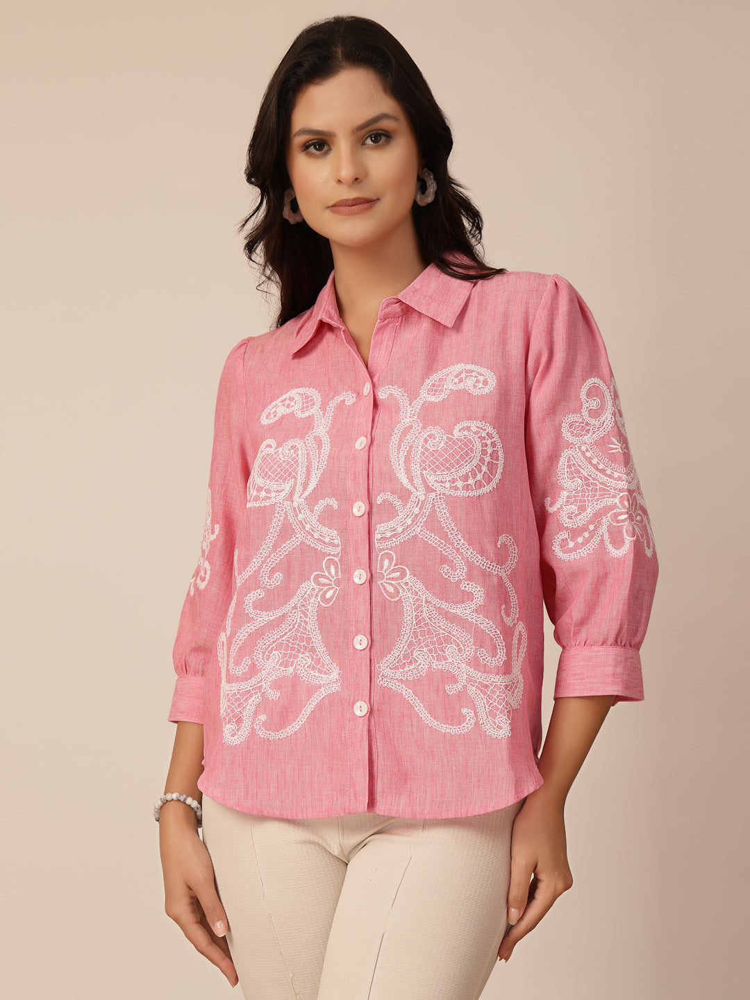 Gipsy Pink Viscose Embroidery Shirt