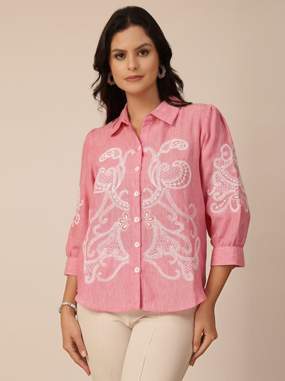 Gipsy Pink Viscose Embroidery Shirt