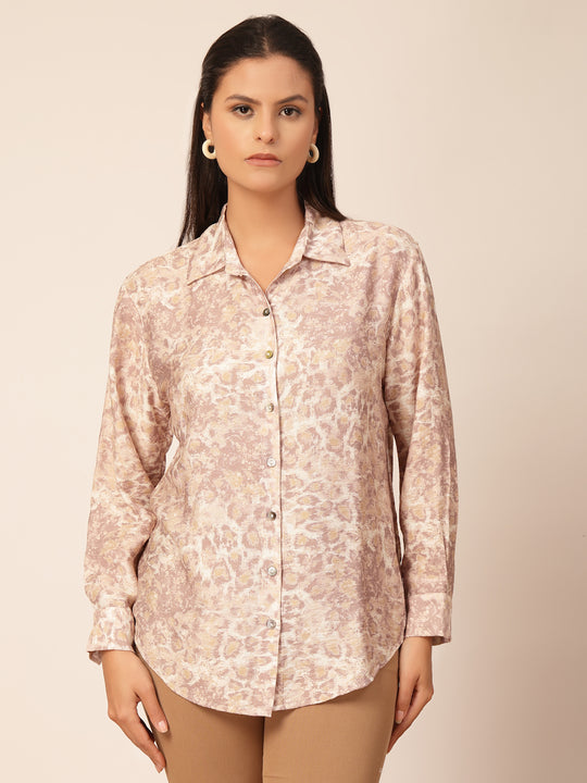 Gipsy Beige Viscose Animal Printed Shirt