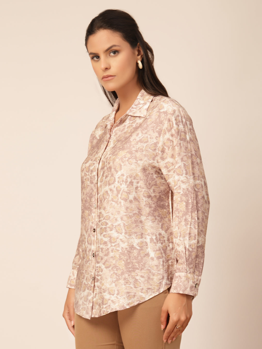 Gipsy Beige Viscose Animal Printed Shirt