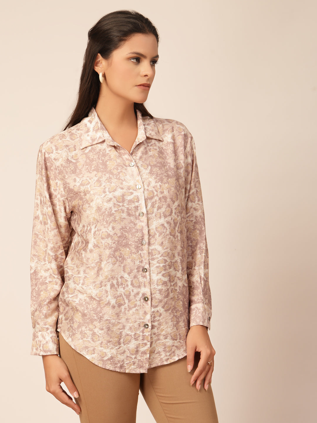Gipsy Beige Viscose Animal Printed Shirt