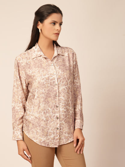 Gipsy Beige Viscose Animal Printed Shirt