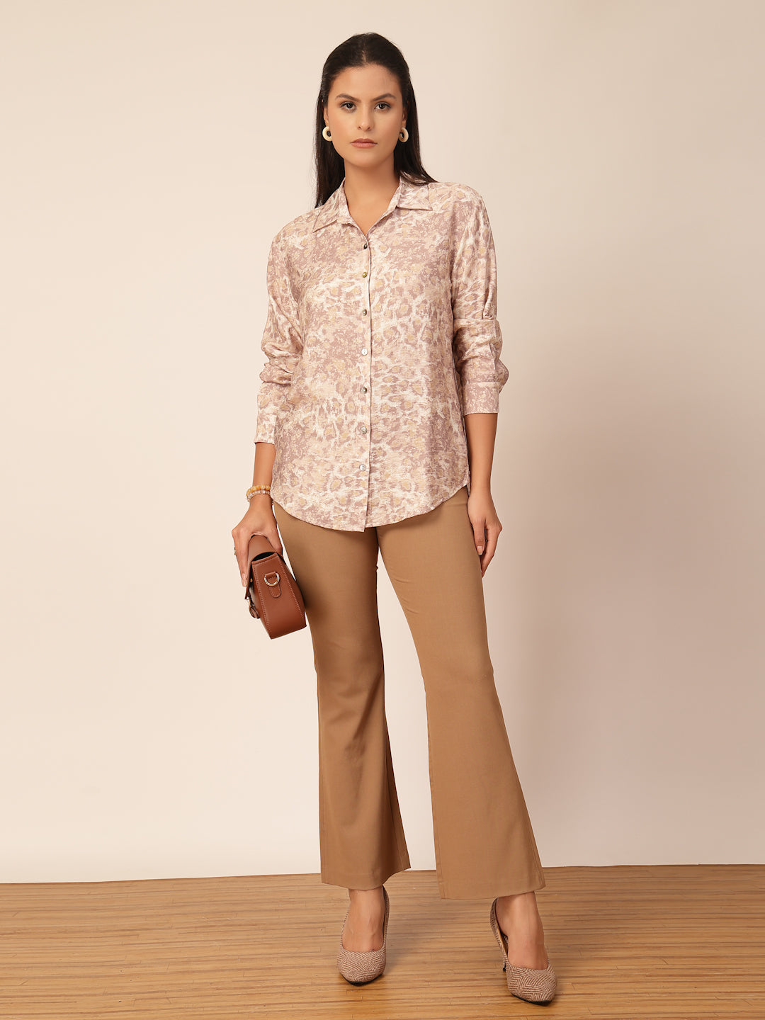 Gipsy Beige Viscose Animal Printed Shirt