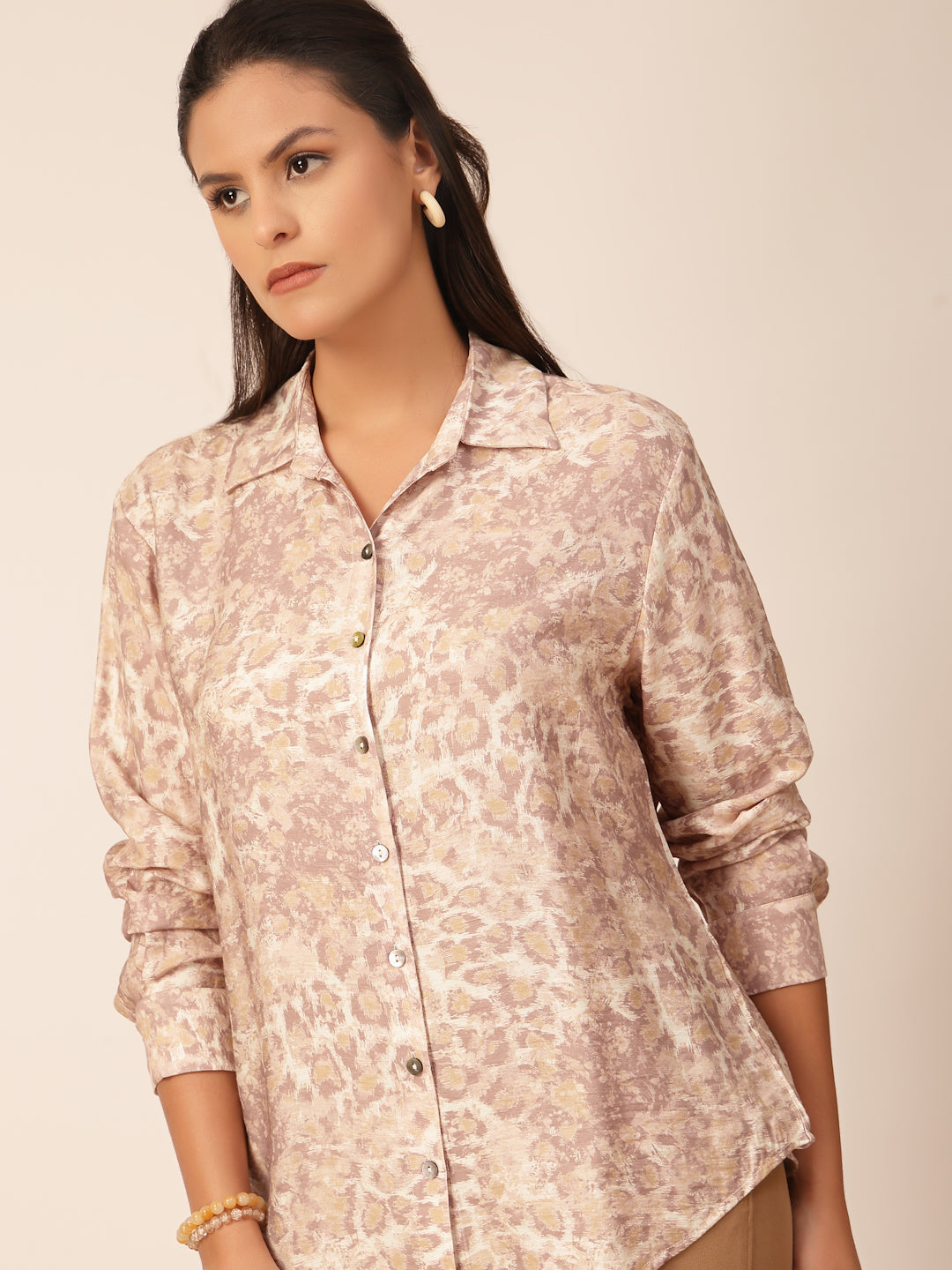 Gipsy Beige Viscose Animal Printed Shirt