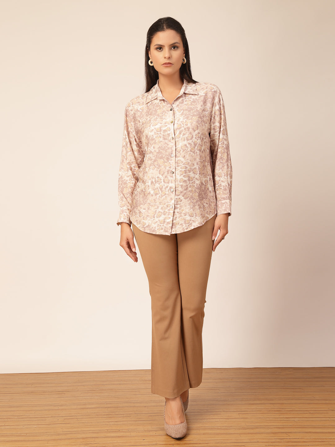 Gipsy Beige Viscose Animal Printed Shirt