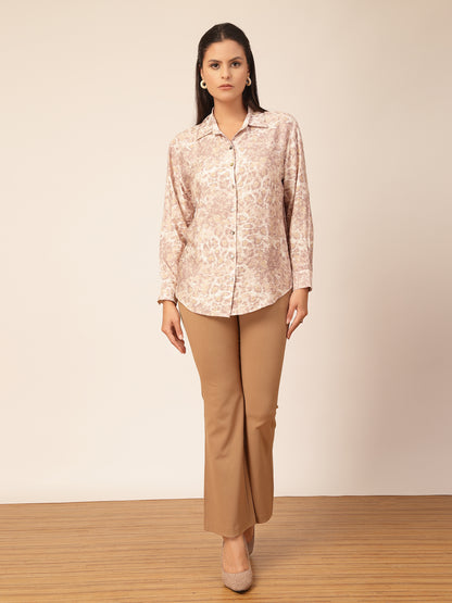 Gipsy Beige Viscose Animal Printed Shirt