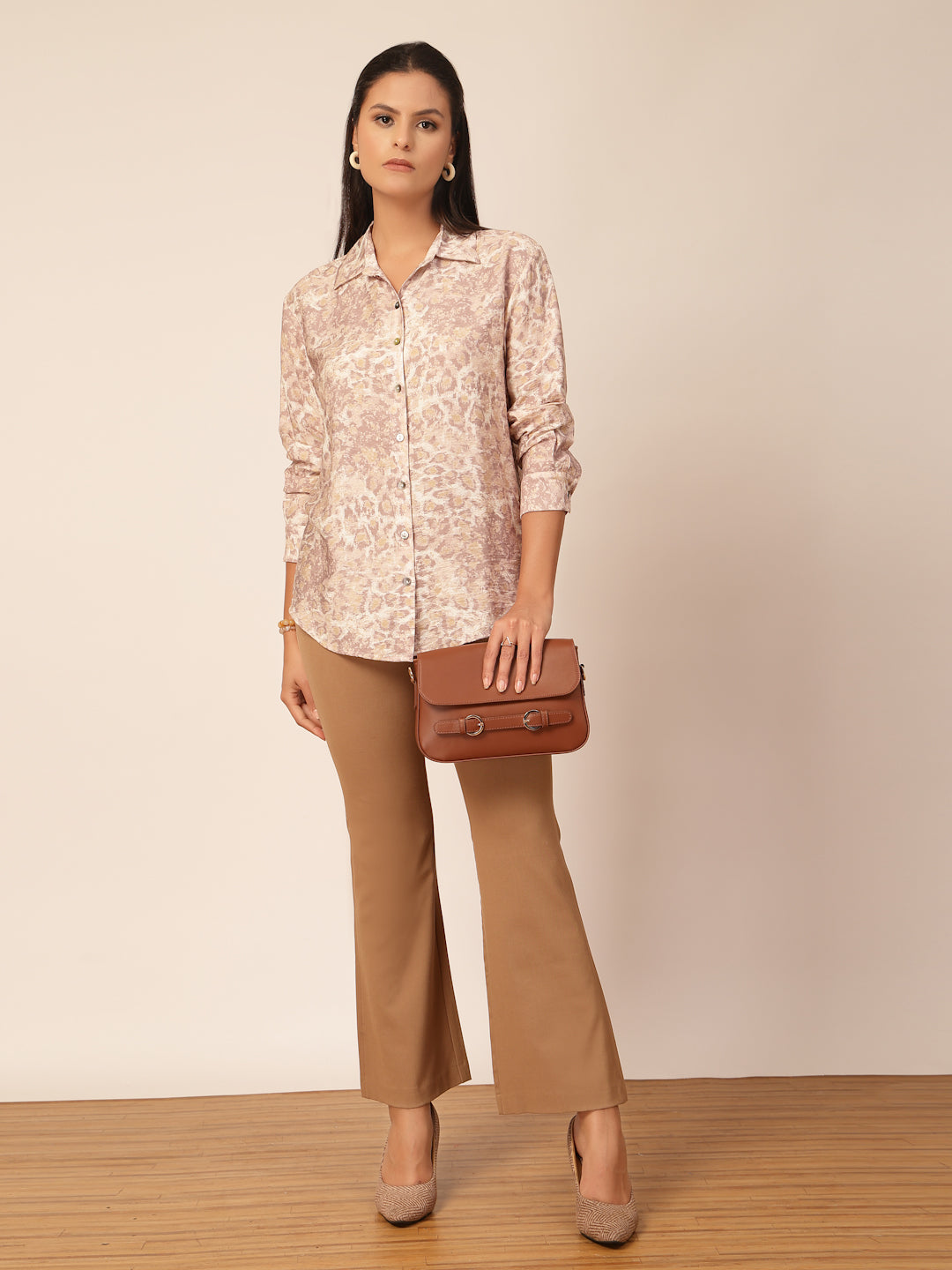 Gipsy Beige Viscose Animal Printed Shirt