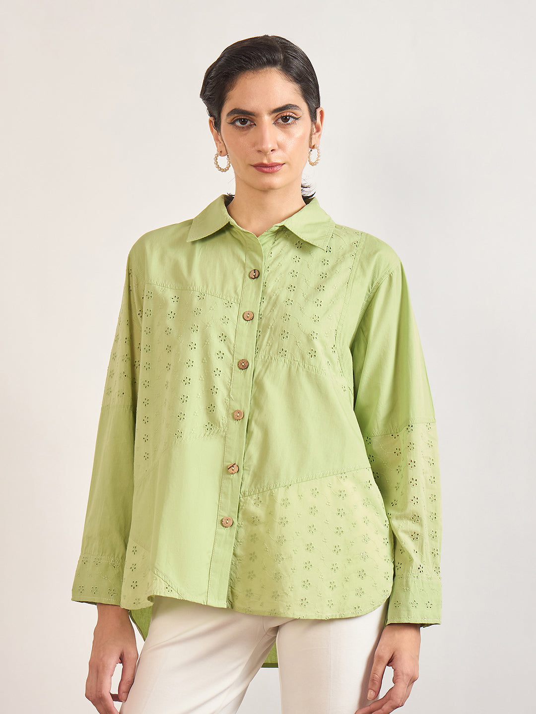 Lime Green Cotton Straight Fit Shirt