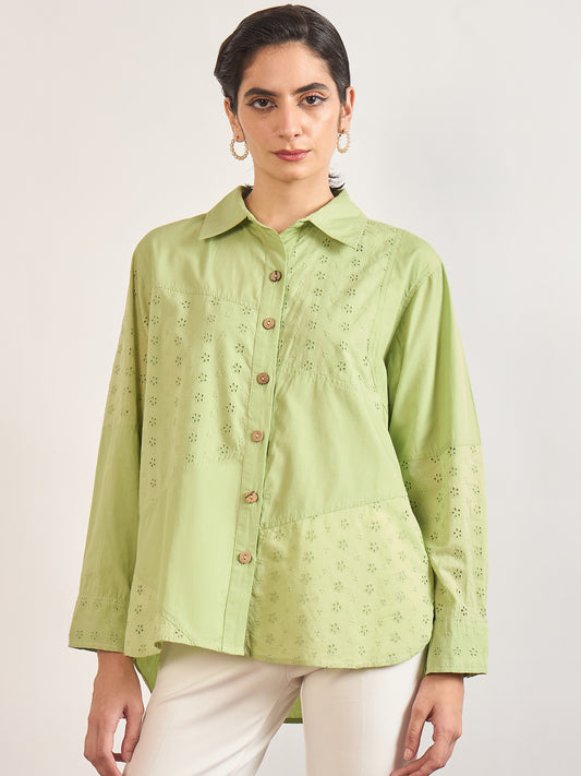 Lime Green Cotton Straight Fit Shirt