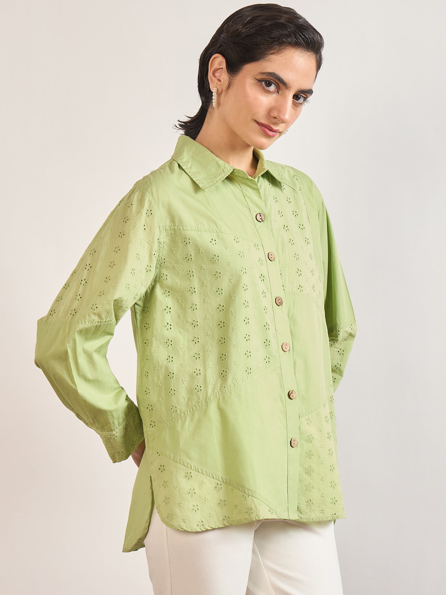 Lime Green Cotton Straight Fit Shirt