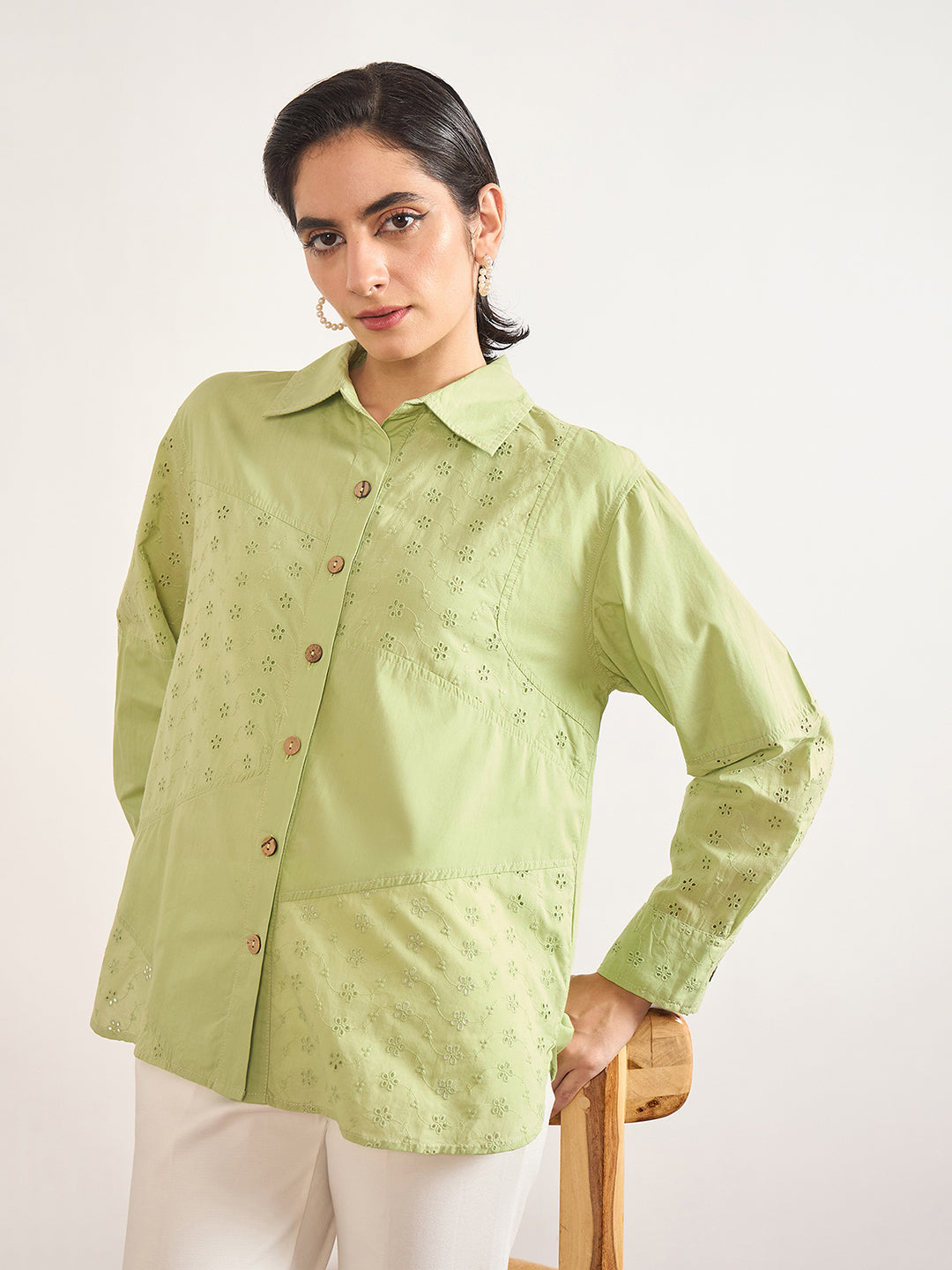 Lime Green Cotton Straight Fit Shirt