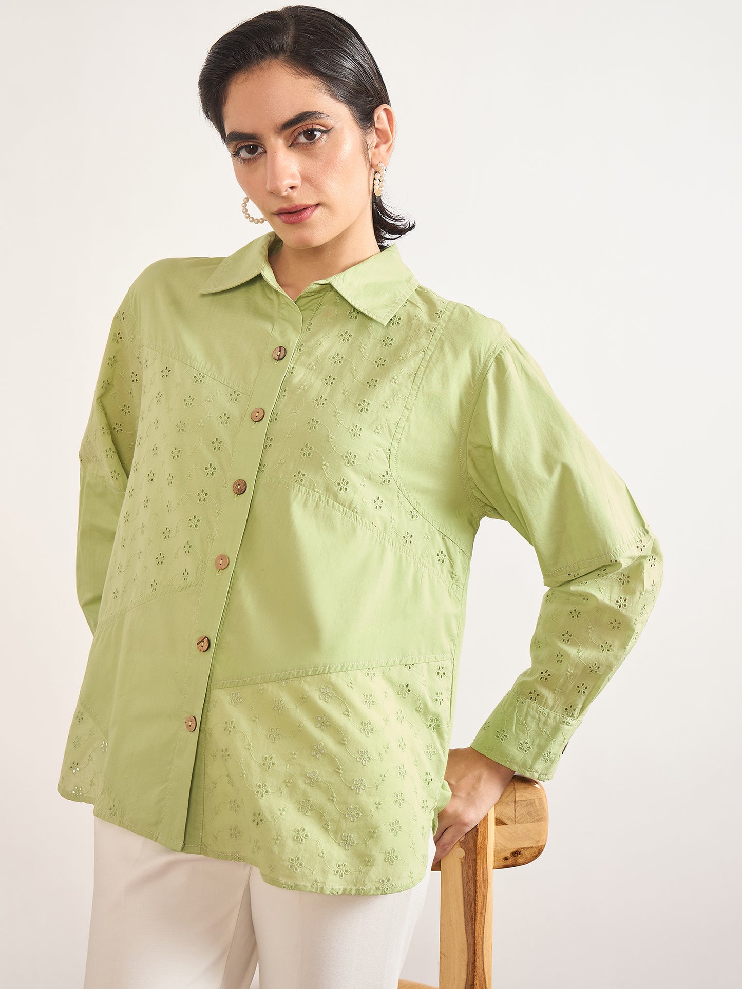 Lime Green Cotton Straight Fit Shirt