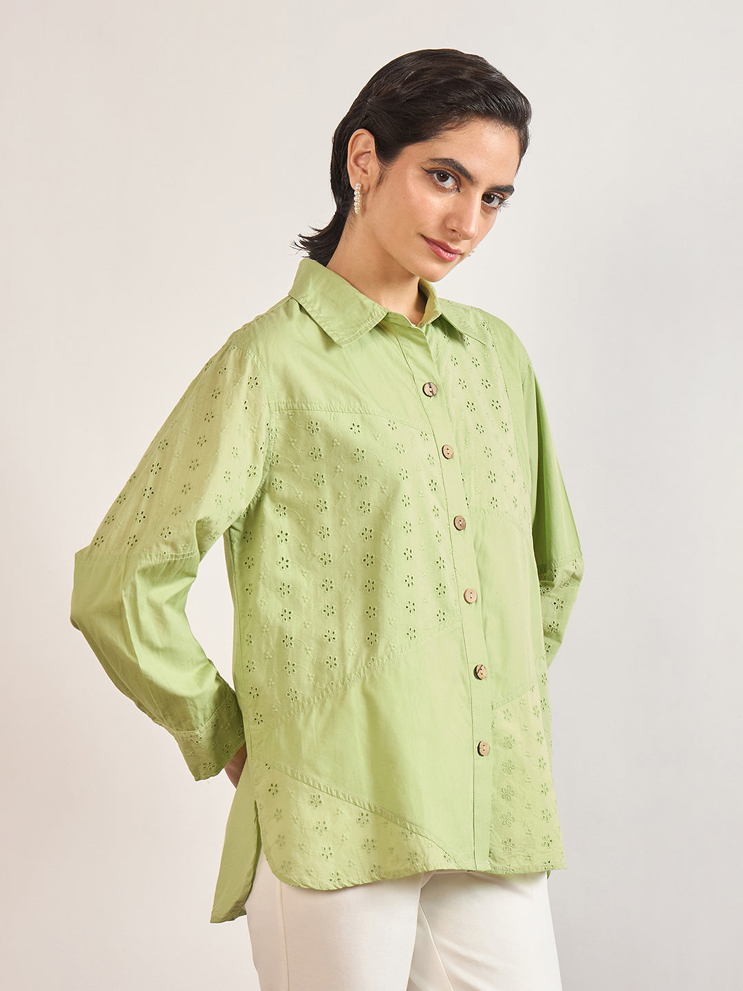 Lime Green Cotton Straight Fit Shirt