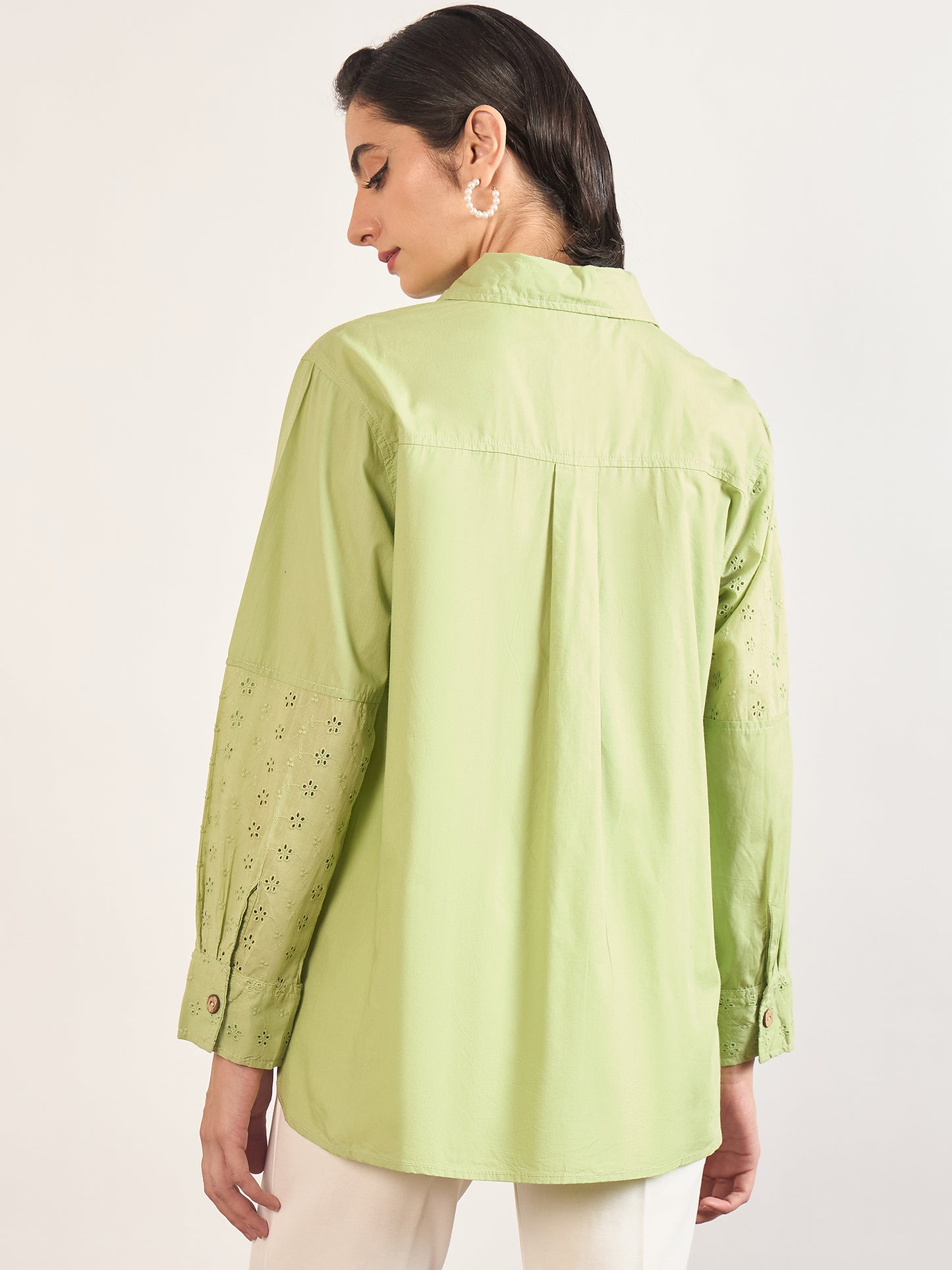 Lime Green Cotton Straight Fit Shirt