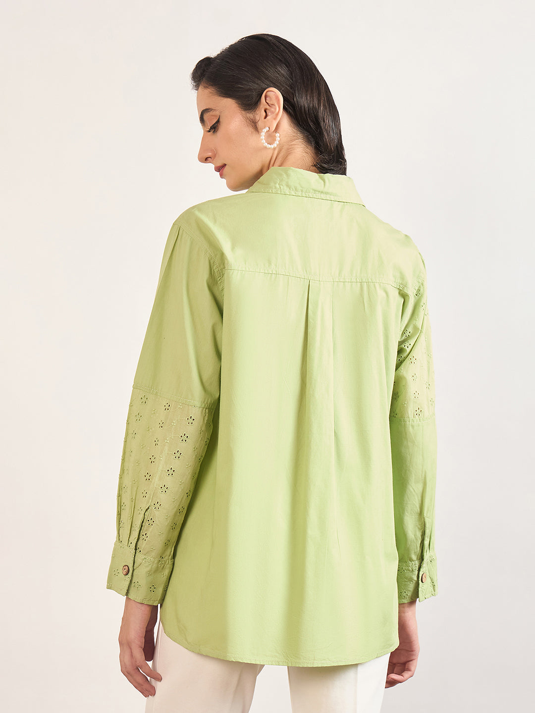 Lime Green Cotton Straight Fit Shirt