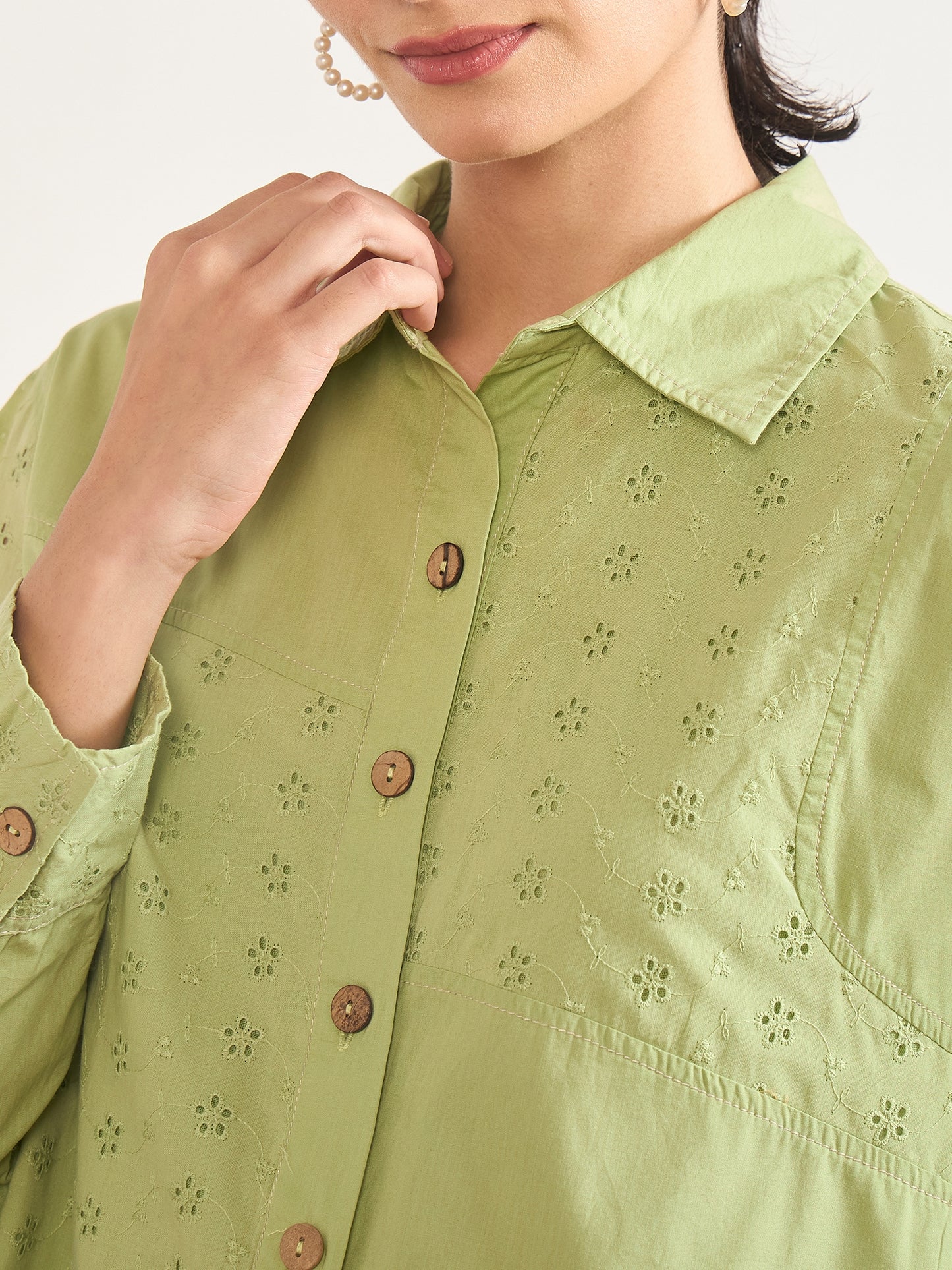 Lime Green Cotton Straight Fit Shirt