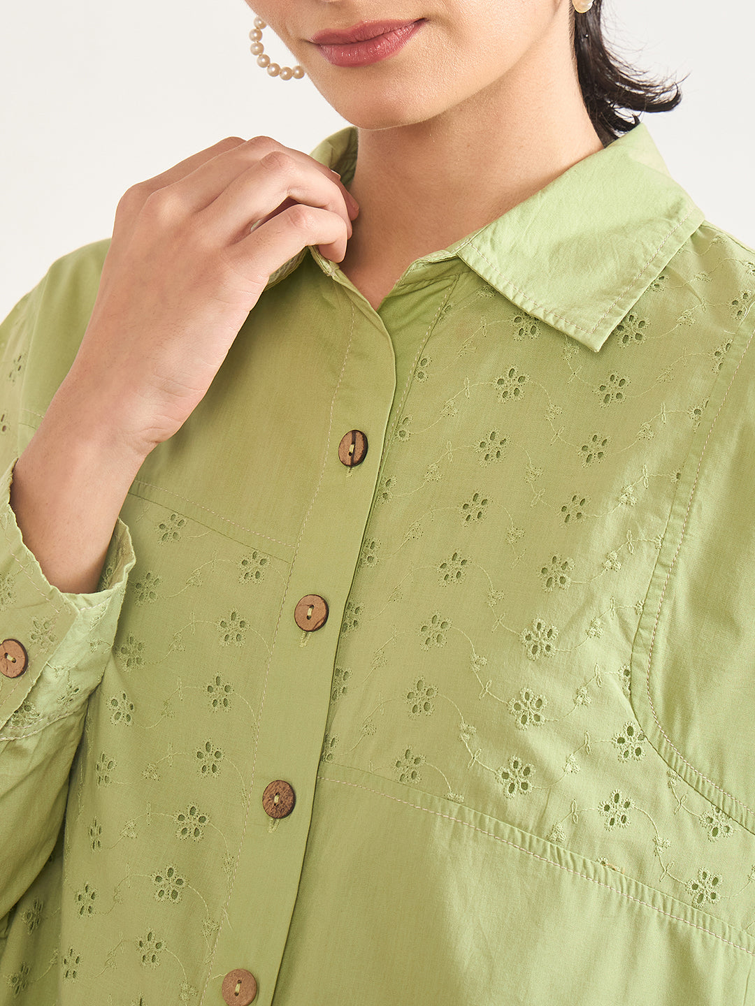 Lime Green Cotton Straight Fit Shirt
