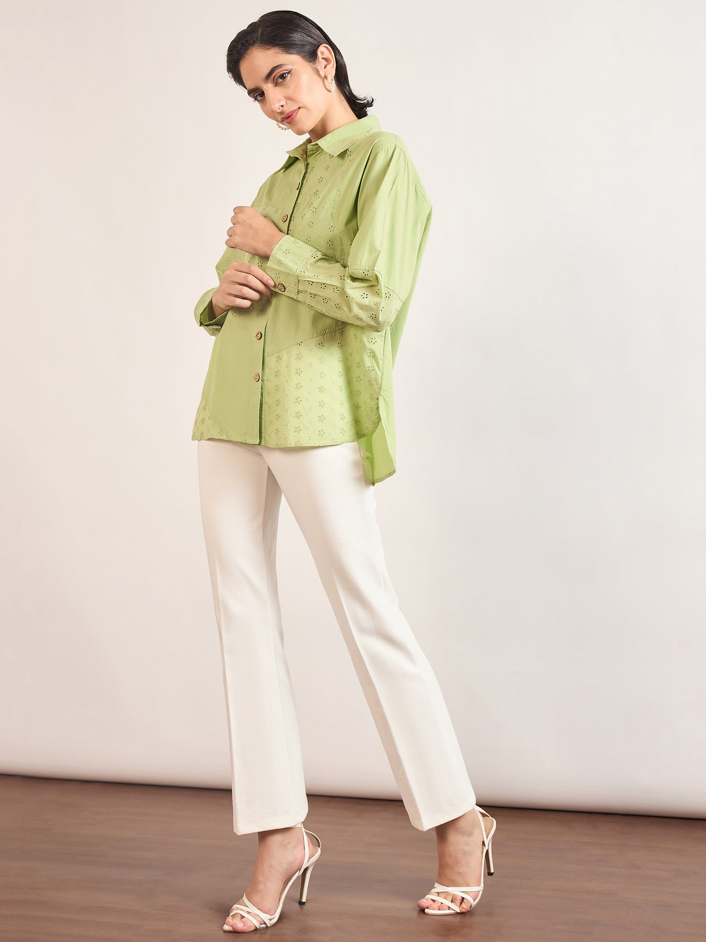 Lime Green Cotton Straight Fit Shirt