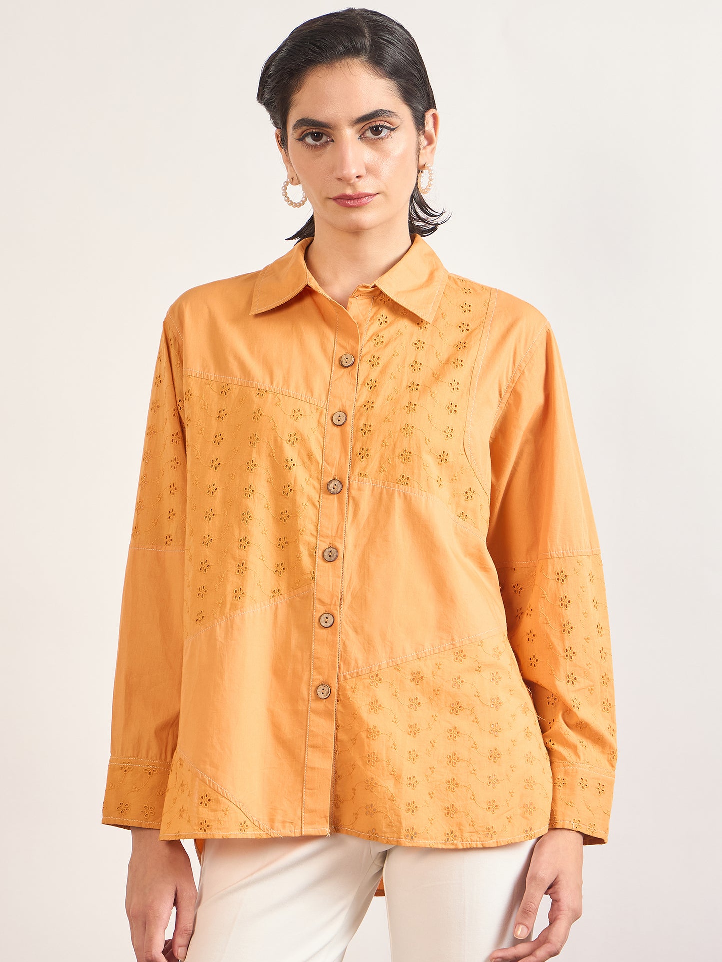 Orange Cotton Straight Fit Shirt