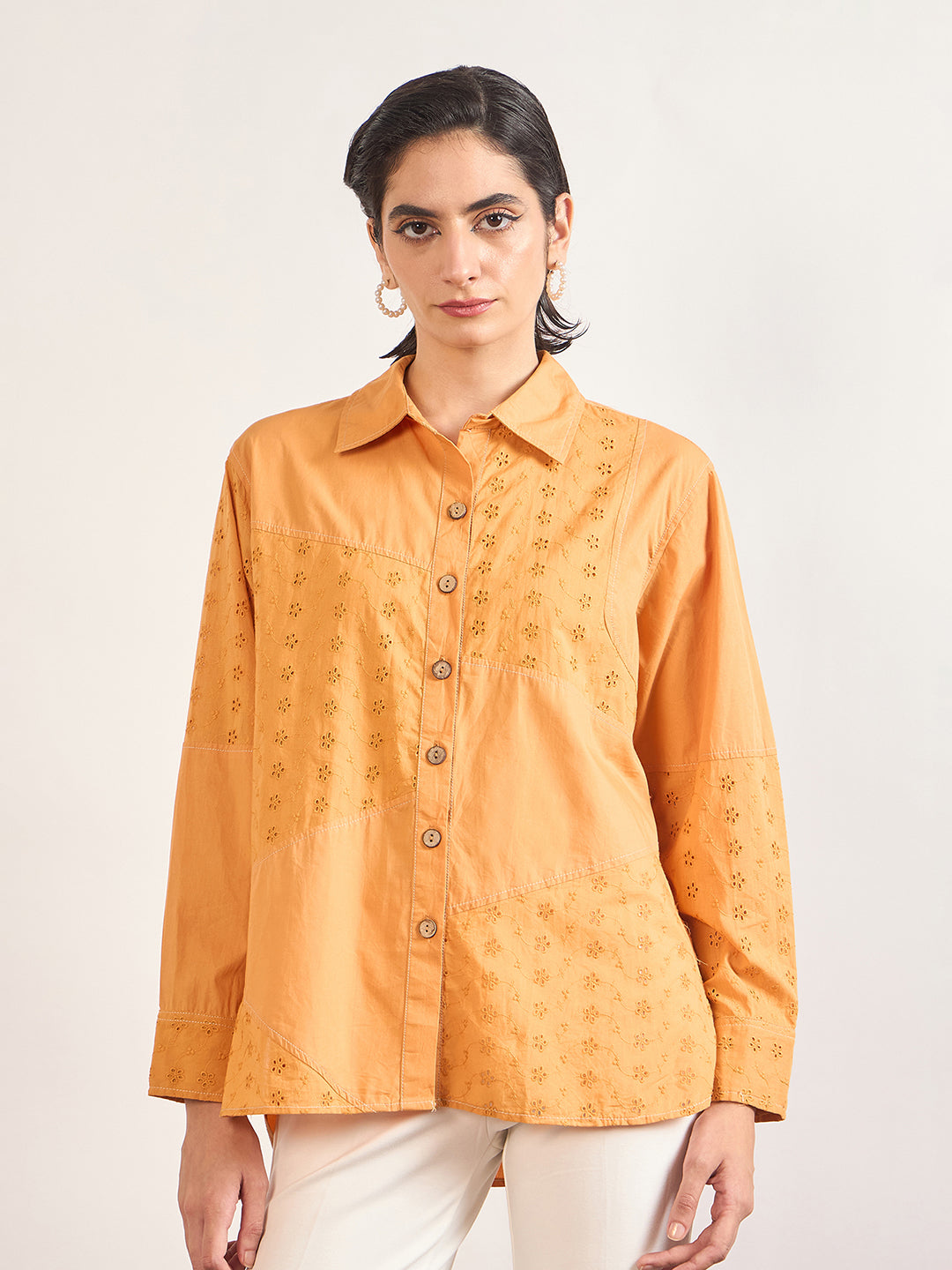 Orange Cotton Straight Fit Shirt