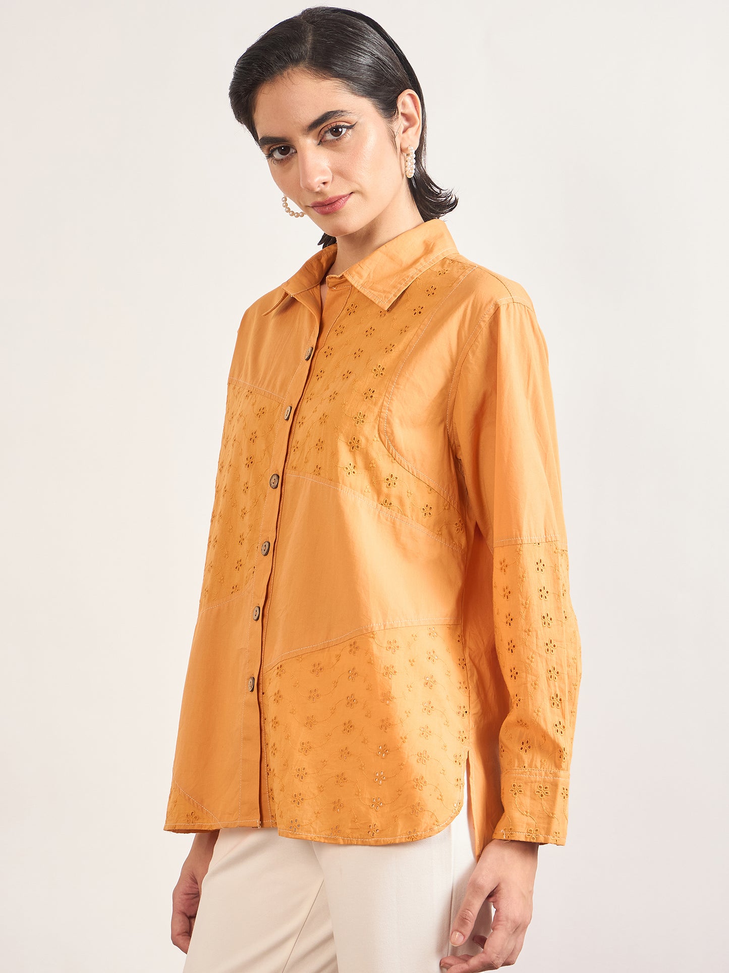 Orange Cotton Straight Fit Shirt