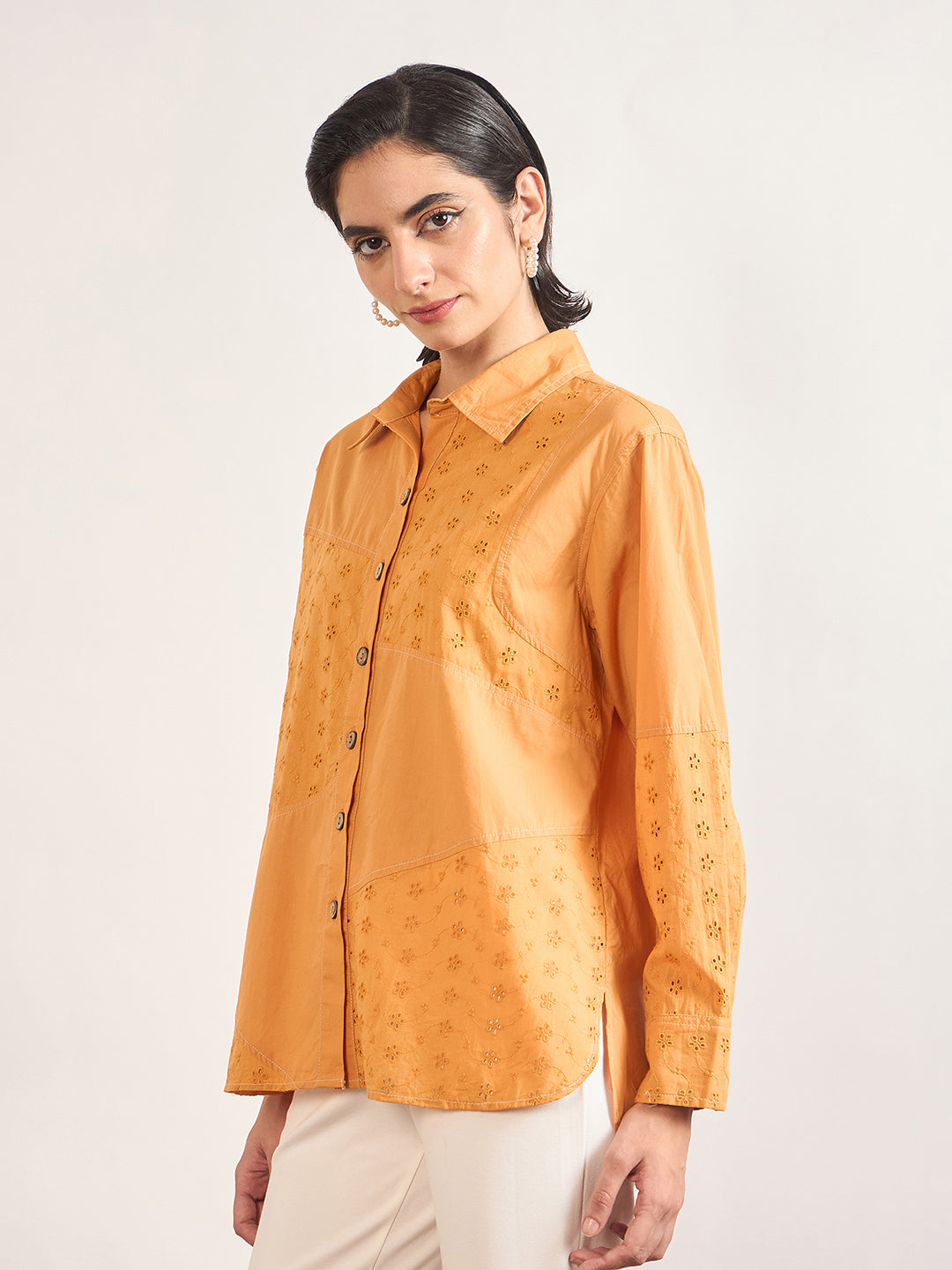 Orange Cotton Straight Fit Shirt