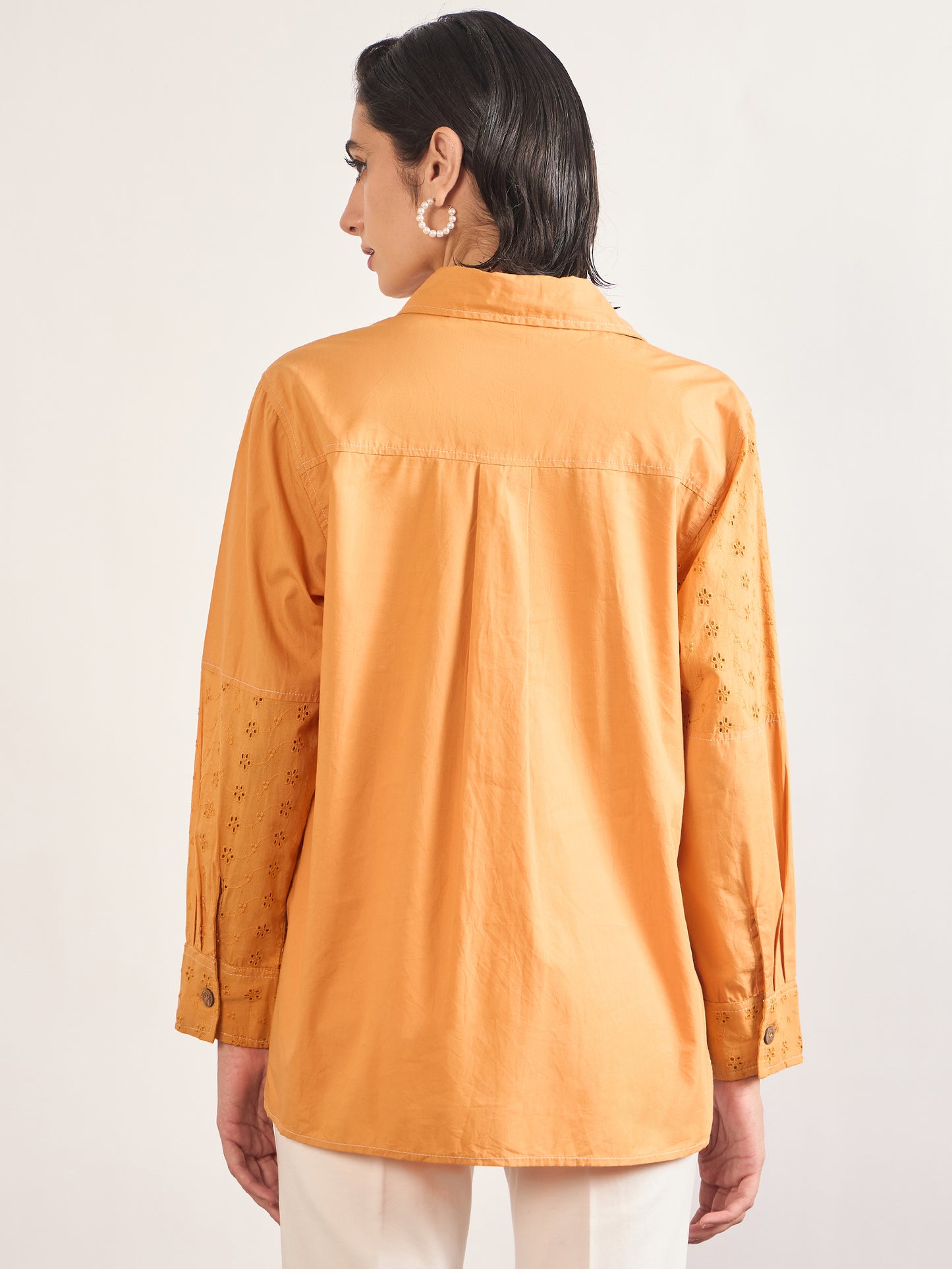 Orange Cotton Straight Fit Shirt