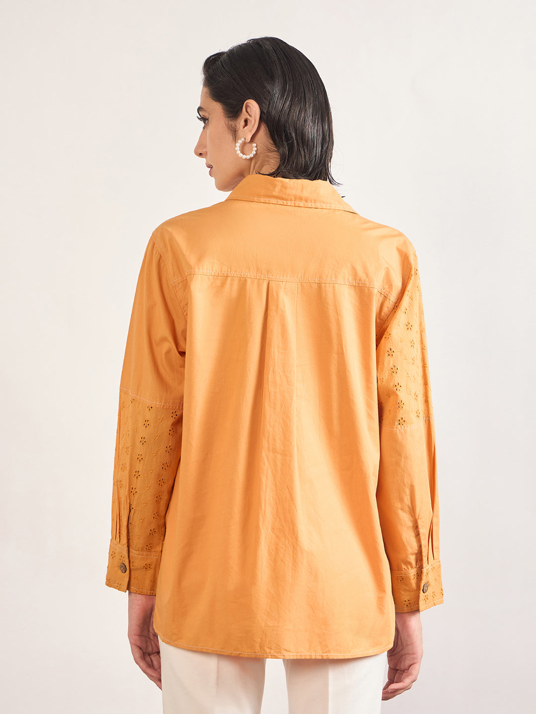 Orange Cotton Straight Fit Shirt