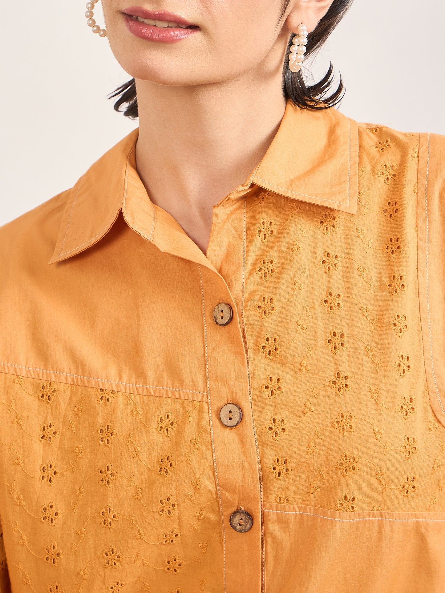 Orange Cotton Straight Fit Shirt