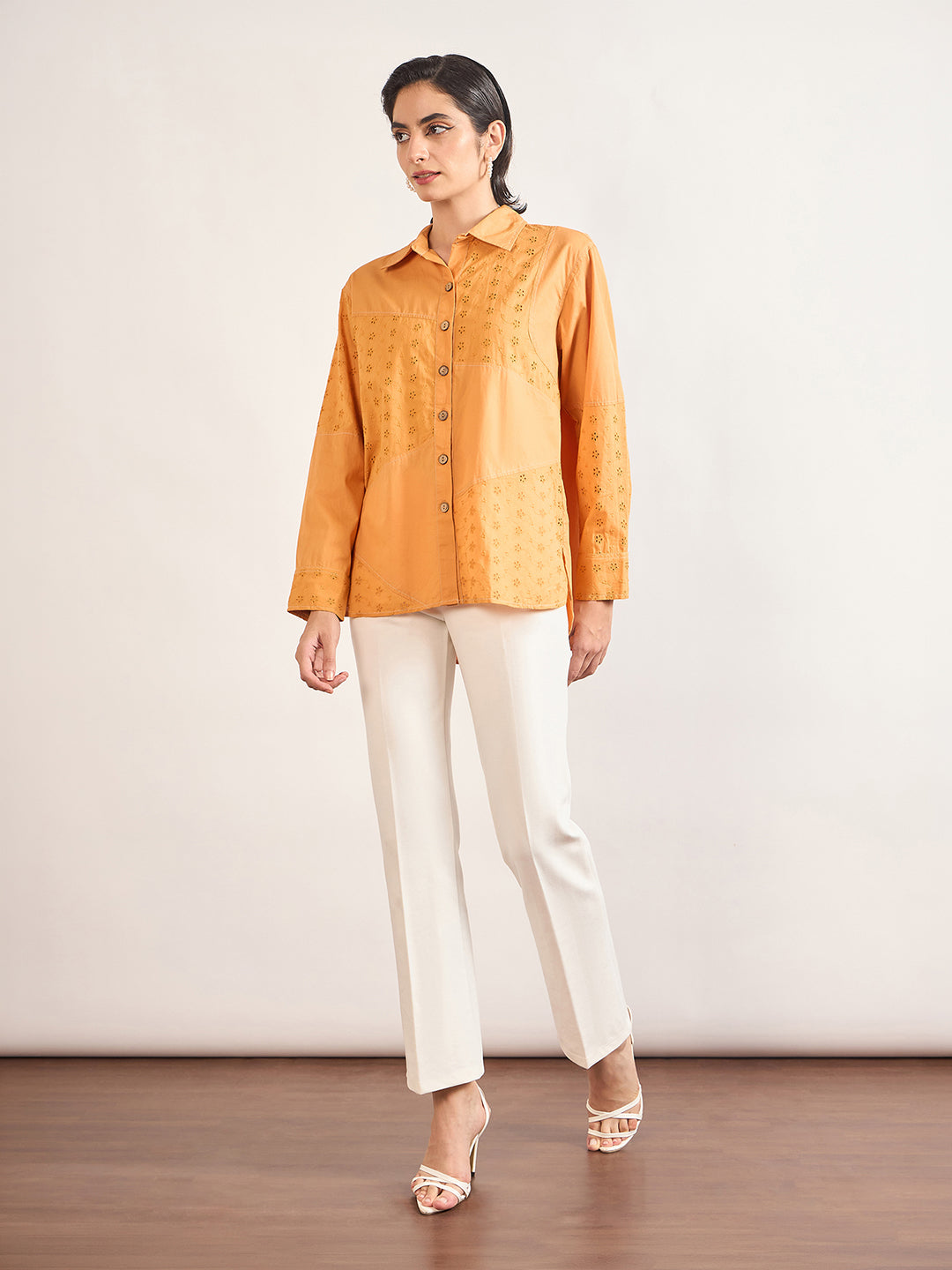 Orange Cotton Straight Fit Shirt