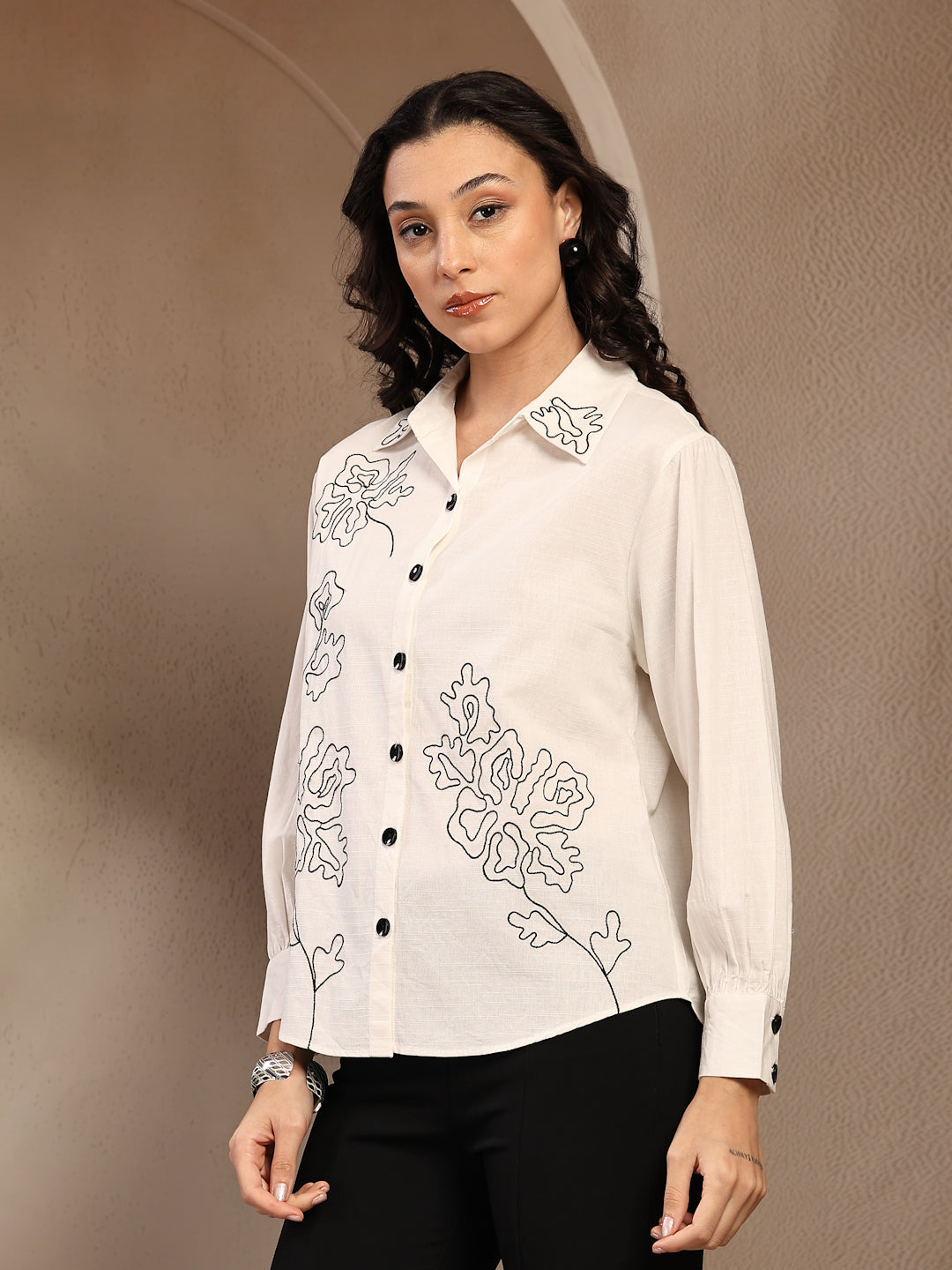 White Embroidery Cotton Shirt