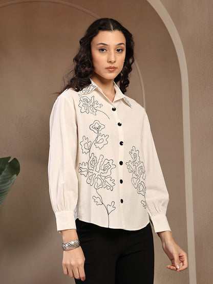 White Embroidery Cotton Shirt