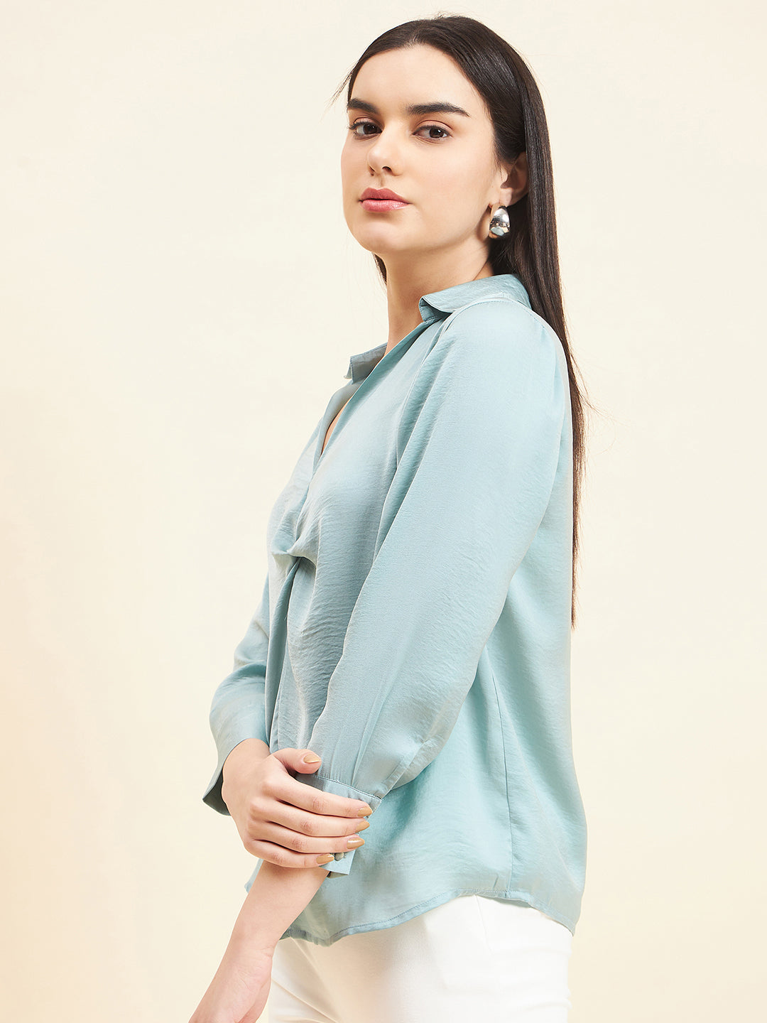 Gipsy Women Solid Knotting Satin Pistachio Green Tunic