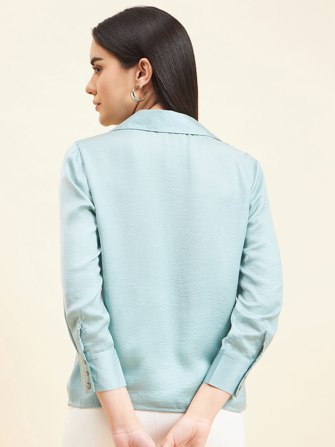 Gipsy Women Solid Knotting Satin Pistachio Green Tunic