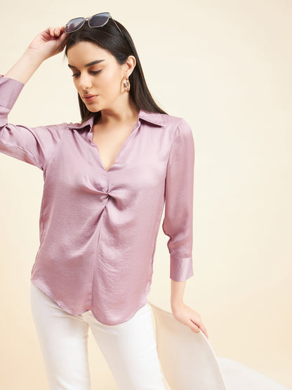 Gipsy Women Solid Knotting Satin Soft Lilac Tunic