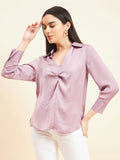 Gipsy Women Solid Knotting Satin Soft Lilac Tunic