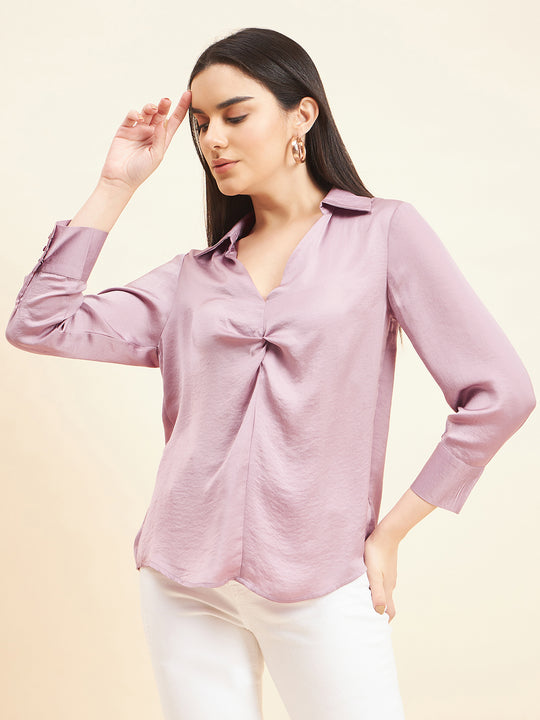 Gipsy Women Solid Knotting Satin Soft Lilac Tunic