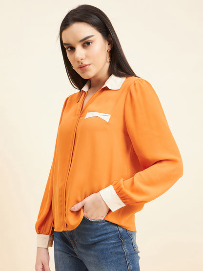 Gipsy Women Solid Contrat Fabric Georgette Orange Tunic