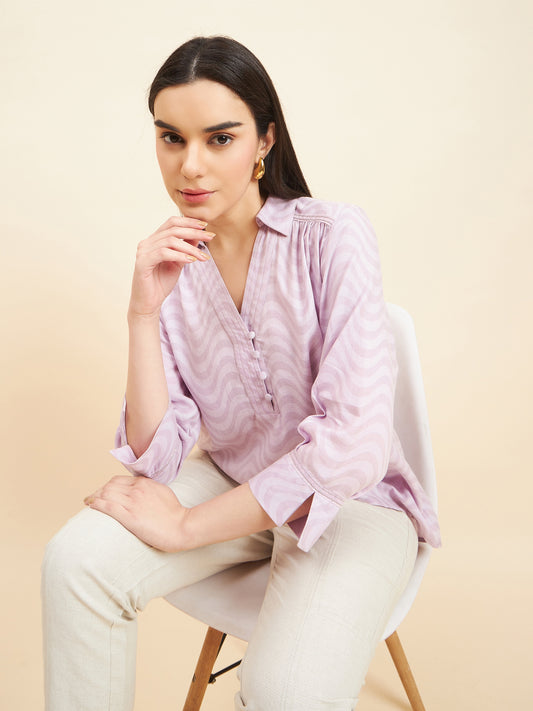 Gipsy Women Textured Lace Cotton Lilac Tunic