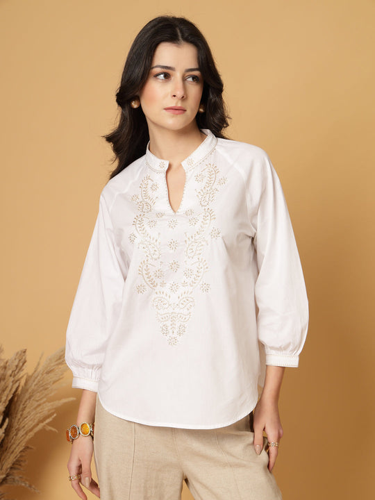Gipsy White Embroidered Cotton Tunic