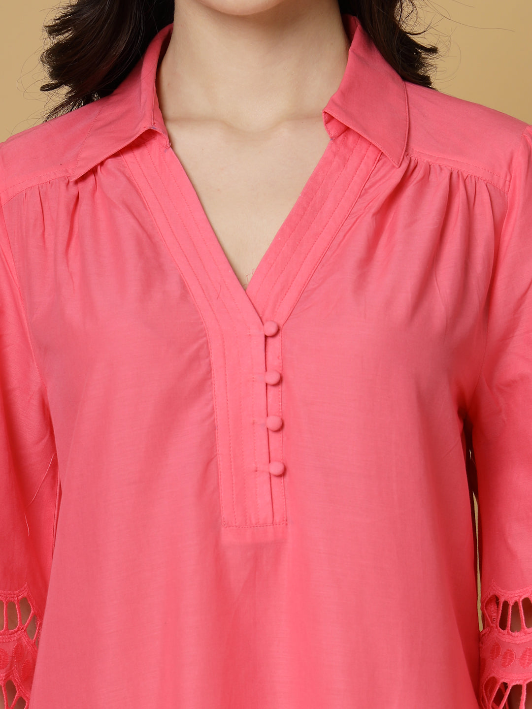 Gipsy Fuchsia Shirt Collar Cotton Schiffli Tunic