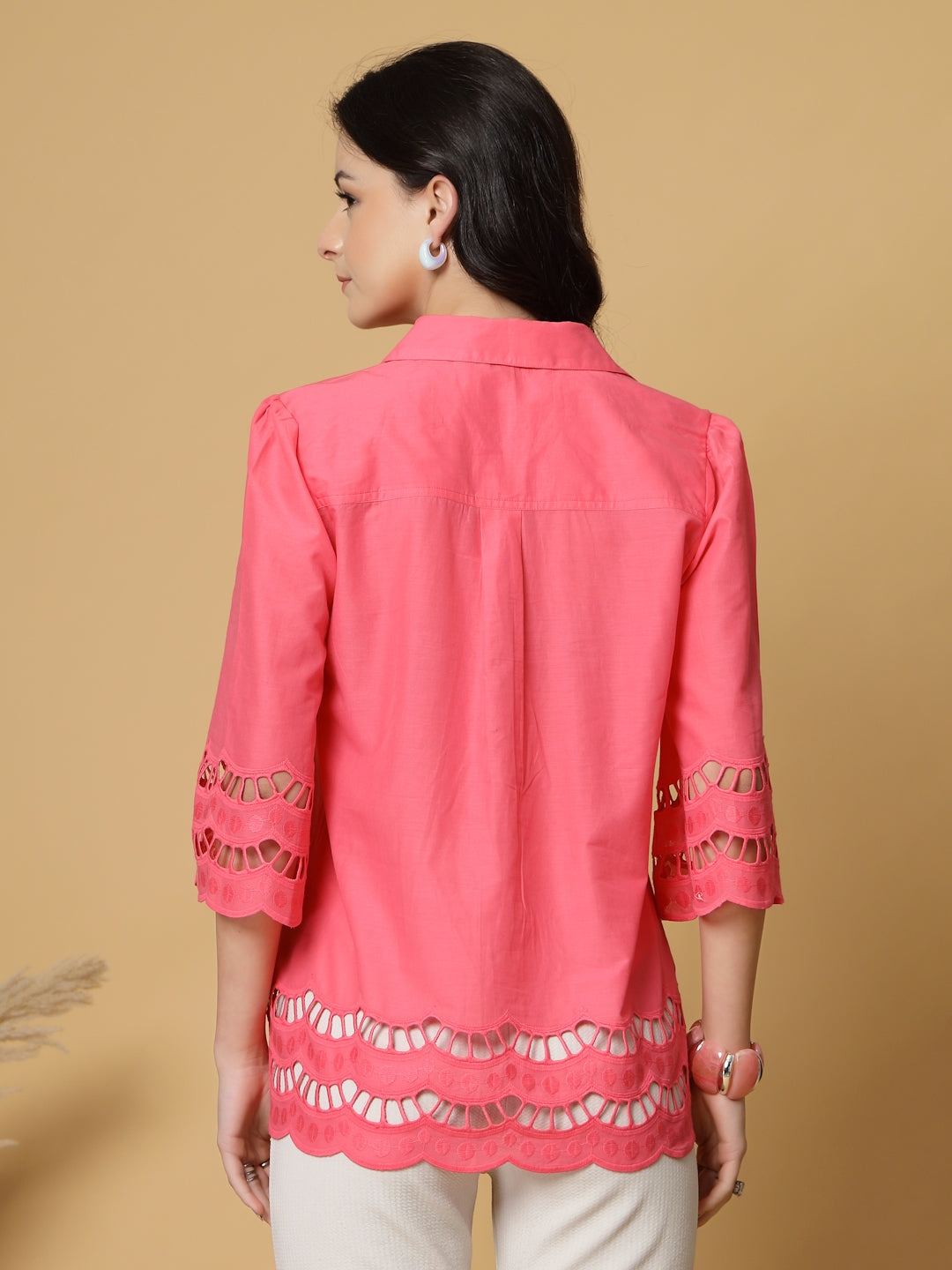 Gipsy Fuchsia Shirt Collar Cotton Schiffli Tunic