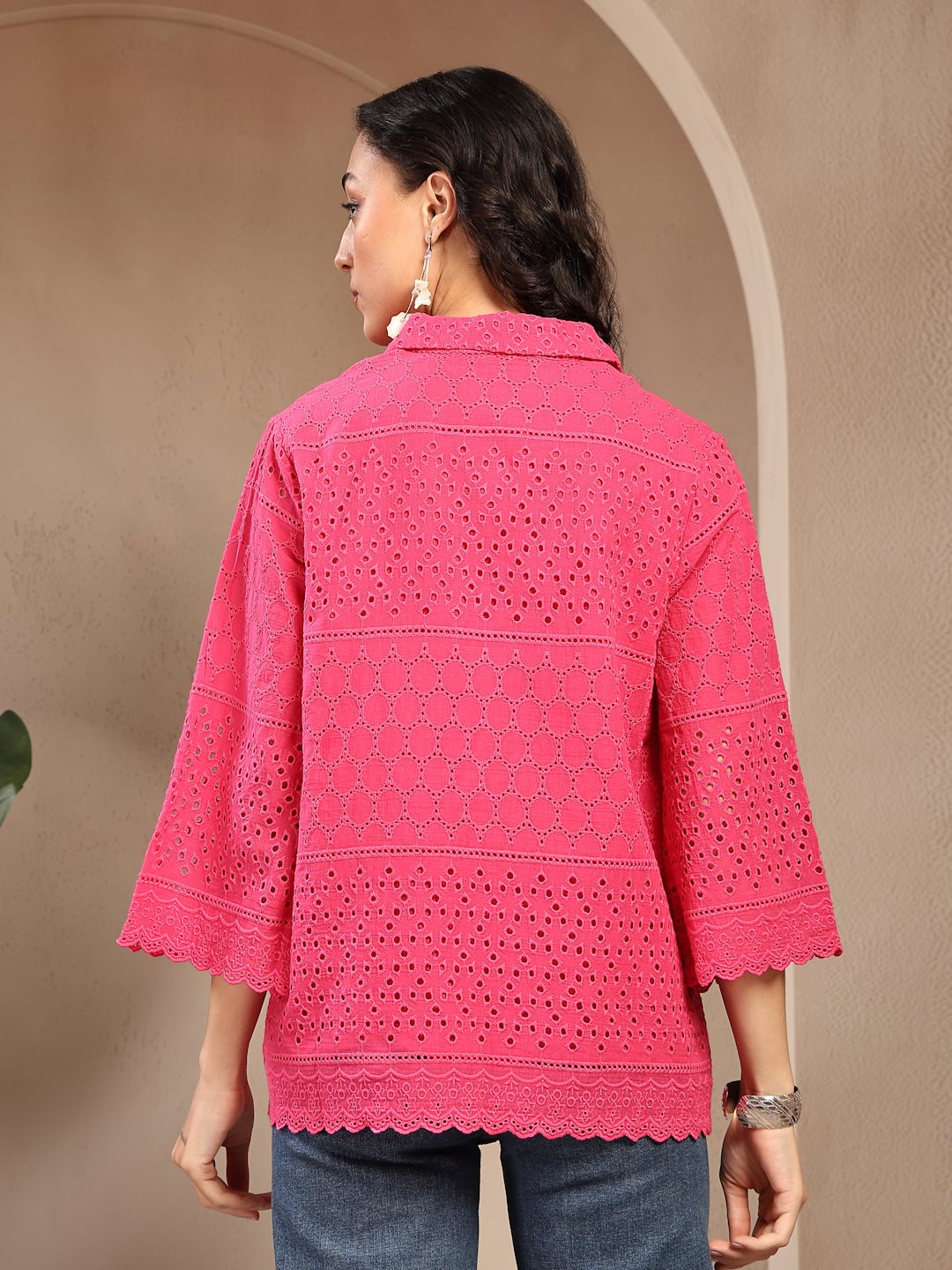 Gipsy Fushia Pink Solid Schiffli Cotton Tunic