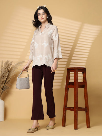 Gipsy Beige Cutwork Embroidery Cotton Tunic