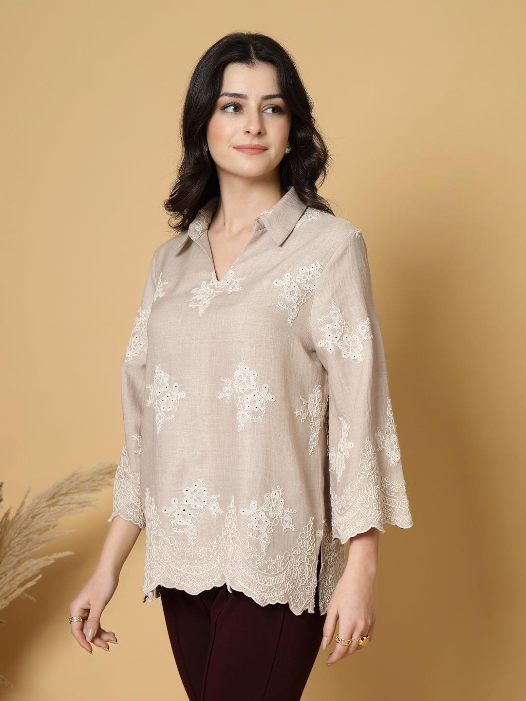 Gipsy Beige Cutwork Embroidered Cotton Tunic