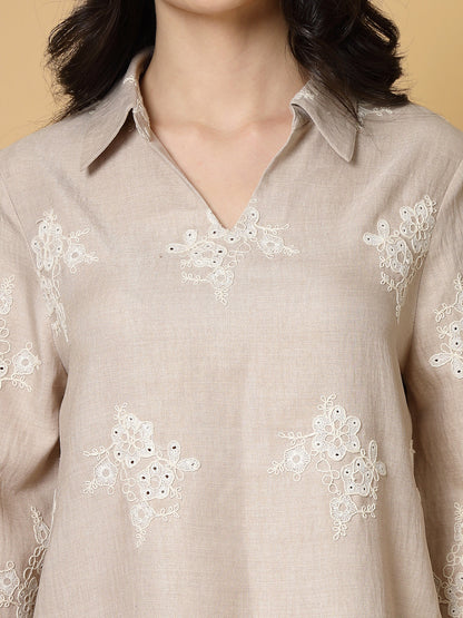 Gipsy Beige Cutwork Embroidery Cotton Tunic