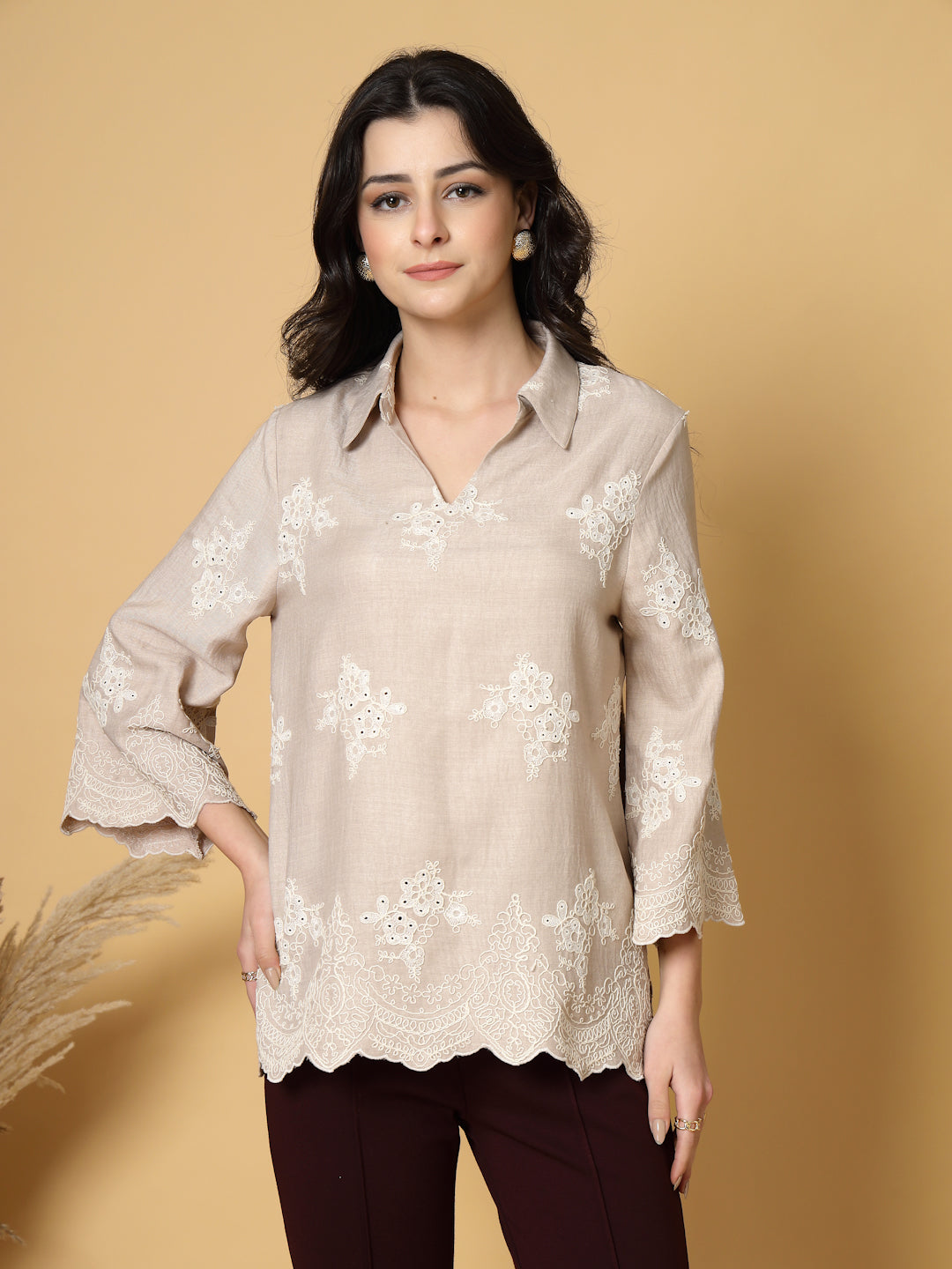 Gipsy Beige Cutwork Embroidered Cotton Tunic